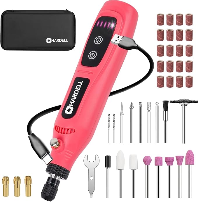 HARDELL Mini Cordless Rotary Tool, 43pcs Lightweight Rotary Tool Kit | Low noise, compact Type-C Charging Power Rotary Tool for Engraving, Sanding, Polishing, Drilling, Grinding, Small DIY Crafts