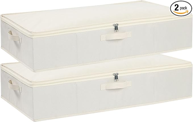 Underbed Storage Organizers,Beige,2 Pack,31.5x15.7x5.9 Inch | Under Bed Storage Container with Lids,Fabric Boxes,Drawer Organizer Bags,Foldable Baskets for Bedroom
