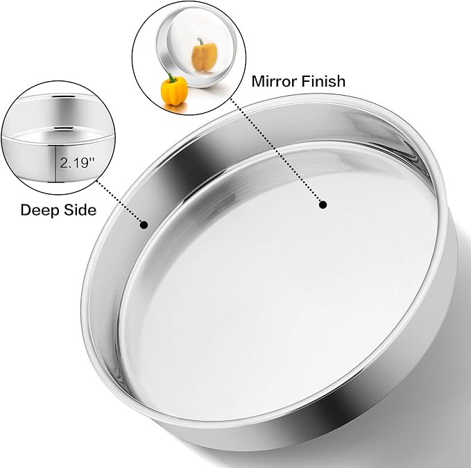 P&P CHEF 11 Inch Cake Pan Set of 4, Stainless Steel Baking Round Cake Pans Tins Bakeware for Birthday Wedding, Leak-proof & Easy Clean, Mirror Finish & Easy Releasing