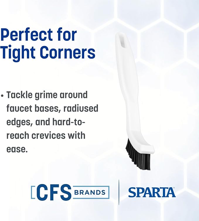 SPARTA Flo-Pac Grout Brush Detail Crevice Brush, Firm Chemical-Resistant Nylon Bristles with Angled Ergonomic Handle, Hanging Holes for Tile, Grout, Corners, Boxes, 8 Inches, White (Pack of 24)