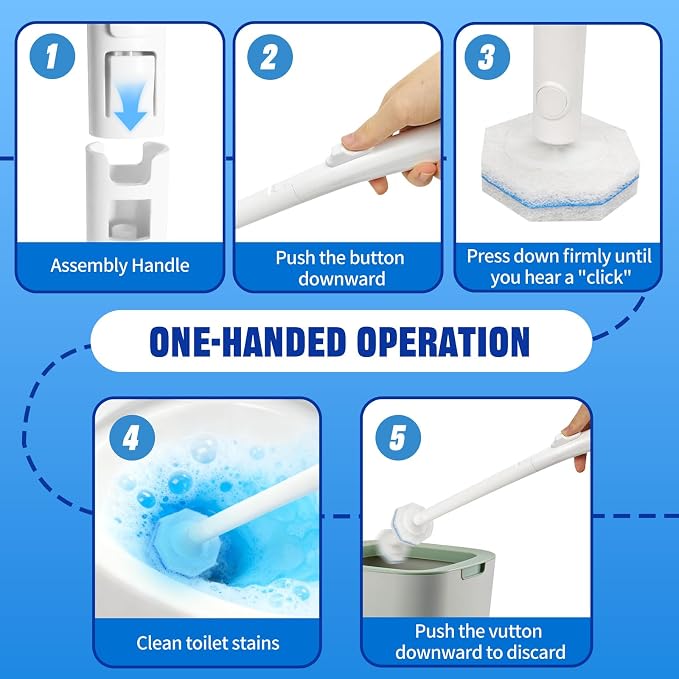 Disposable Toilet Brush and Holder Set, with 50 PCS Toilet Bowl Refills for Clorox, Wall Mounted Disposable T-oilet Bowl Kit, for Bathroom, Sink & Bathtub, Touchless T-oilet Cleaning System