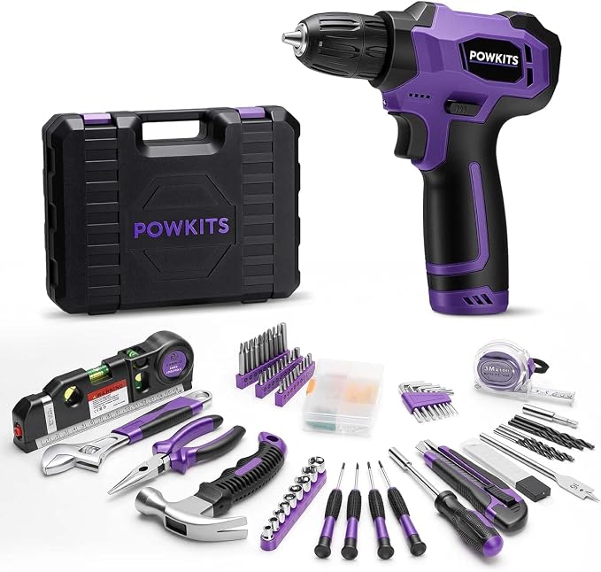 8V Cordless Drill, Purple Power Drill with Drill & Screw Bits Set, 3/8" Keyless Chuck, Rechargeable Electric Drill Tool Kit for Home Repairs, DIY Hand Tool,139PCS Tool Set for Women & Men