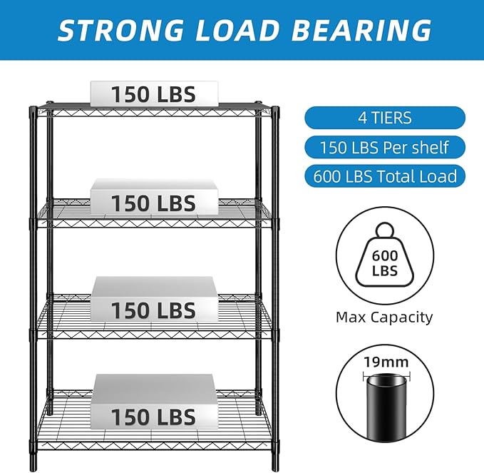 Guan River 4-Shelf Adjustable Metal Wire Shelving,Black,36"L x 14"W x 54"H | Height Adjustable,Sturdy and Durable,Storage Sehlf Display Rack for Office,Kitchen,Bedroom,Bathroom,Garage