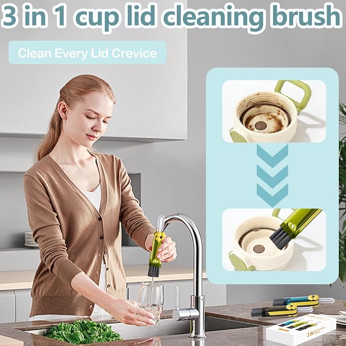 3 in 1 Cup Lid Gap Cleaning Brush Set, 3Pcs Multifunctional Bottle Cleaning Brush,Cup Lid Gap Cleaner, Home Kitchen Crevice Brush Tools