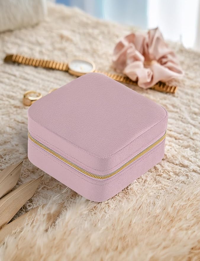 MFXIP Plush Velvet Travel Jewelry Case Small Jewelry Box Jewelry Organizer Storage Case Portable Jewelry Travel Case for Girls Womens Earring, Necklace, Rings,Bracelets with Mirror