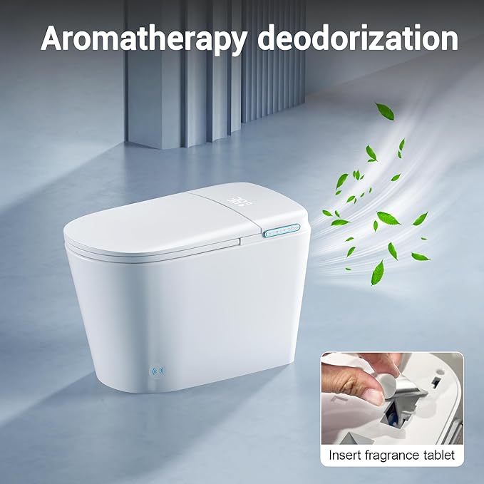 Smart Toilet with Tank, Luxury Elongated Electric Bidet Toilet with Cleaner Tablets, Heated Seat, Dual Auto Flush/Lid&Seat, Foot Sensor, UV-C light, One Piece Toilets with Dryer, LED Display
