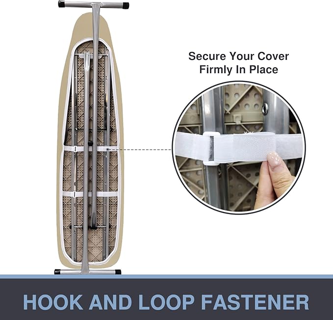 VividPaw Ironing Board Cover and Pad, Standard Size 15x54, Thick Padding, Elastic Edge, Silicone Coated, Adjustable Fastener, Heavy Duty Padded Iron Board Covers (Sandy Beige, 15" x 54")