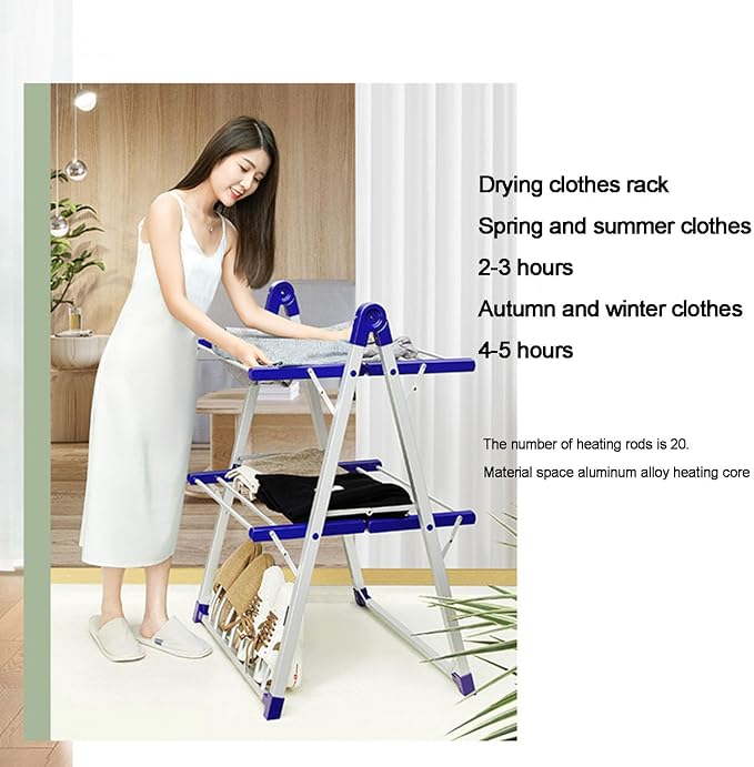 Heated Electric Clothes Dryer 2 Tier Adjustable Airer, Aluminium Foldable Drying Rack, Energy Efficient Indoor Garment & Shoe Dryer