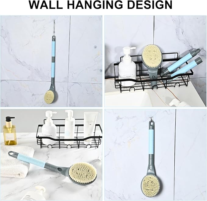 Back Scrubber Anti Slip for Shower, 21.7” Detachable Back Bath Brush for Shower, Back Scrubber, Exfoliation and Improved Skin Health for Elderly with Limited Arm Movement, Disabled (21.7” Grey)