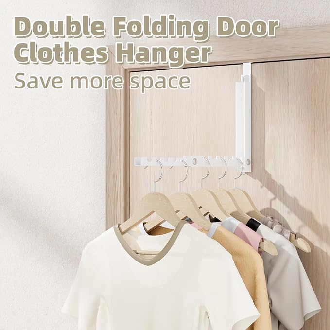 BAKON Over the Door Hooks with 10 Ridges,Compact Double Folding Over the Door Hanger for Bathroom Bedroom Laundry Room,Metal Over Door Drying Rack, Space Saving Over the Door Clothes Hanger(1, White)