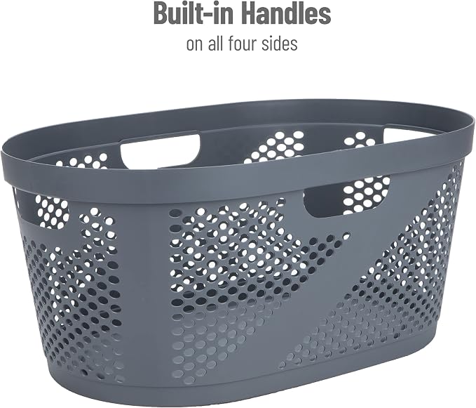 Mind Reader 40L Laundry Basket, Clothes Hamper, Premium Wicker Design, Plastic, Gray