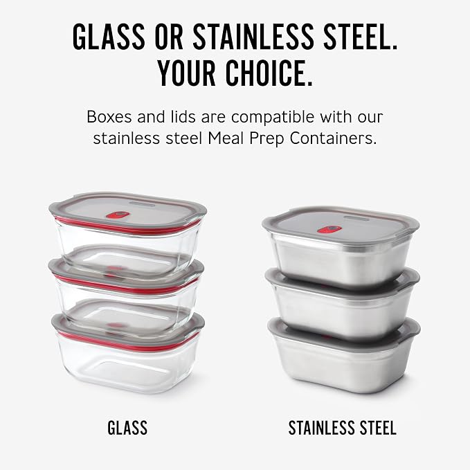BLACK + BLUM Stack + Nest Glass Food Storage Container Set | Mix Set 4 Pack | Meal Prep Boxes with Airtight & Leak-Proof Lids. Borosilicate Glass, Oven, Air-Fryer, Microwave, Freezer & Dishwasher Safe