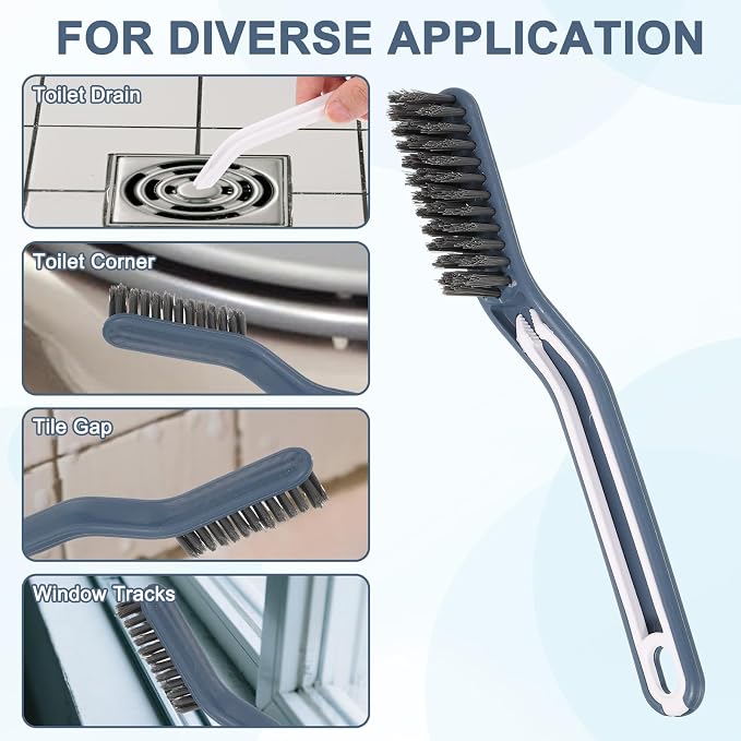 uxcell Crevice Cleaning Brush with Tweezer, Hard Bristle Gap Brush for Tidying Narrow Space, Deep Cleaning Supplies for Kitchen Sink, Toilet, Bathroom, Bathtub, Home, Window, Blue