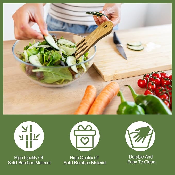 Bamboo Salad Servers,Cooking Utensil, Salad Spinner Tongs Set of 2 | Wooden Salad Spinner Tongs,Bamboo Salad Serving Utensils for Mixing,Tossing,Flatware›Servers Kitchen Cooking, 5.9x2.95x0.59in