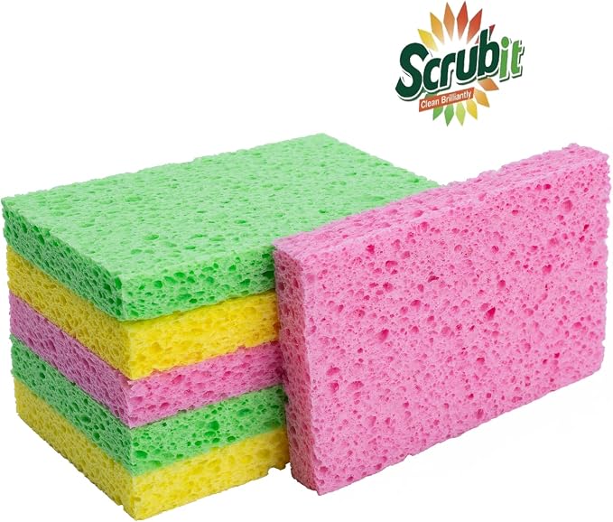 SCRUBIT Cellulose Scrub Sponge - Kitchen Cleaning Sponges for Dishes, Pans, Pots & More- 12 Pack Dishwashing Sponges - Colors and Packaging May Vary