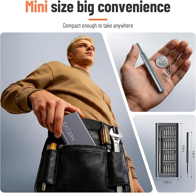 KATERK 25-in-1 Mini Screwdriver Set Precision Small Magnetic Repairs Tool | 24 Magnetic Bits, Resist Wear, Don't Strip Easily, Compact Organized Size, Repair Kit for Glasses, Laptop, iPhone, Watch