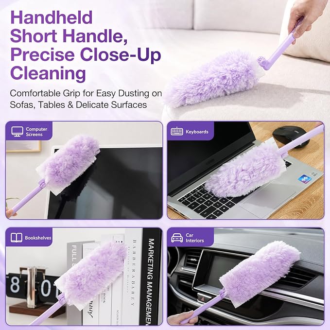 Disposable Duster Set, Thickened & Dense Fiber Duster Refills, 30 Count | 360° Double-Sided with Extension Pole, Unscented, for Electronics, Car Interiors, Blinds, Ceiling Fans, Whole-House Cleaning