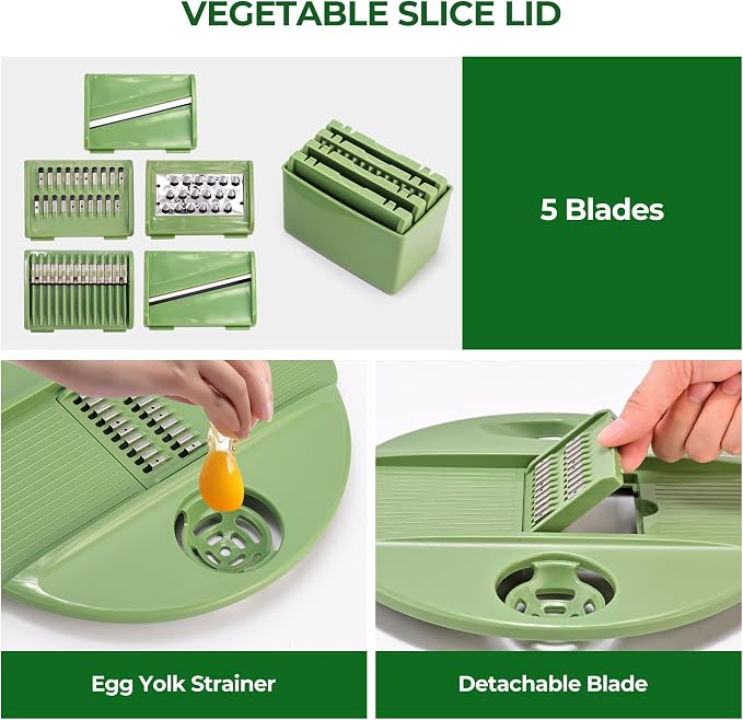 SUSTEAS Salad Spinner with Slicer and Stainless Steel Salad Spinner with Slicer, 4.2QT