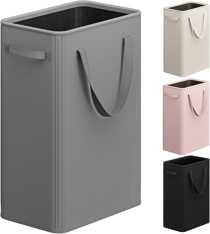 Optish 75L Slim Laundry Hamper, Large Laundry Basket With Handles, Narrow Laundry Basket for Dorm, Bedroom, Living Room, Collapsible Laundry Hamper, Grey