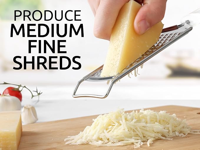 Zulay Kitchen Professional Cheese Grater Stainless Steel - Durable Rust-Proof Metal Lemon Zester Grater With Handle - Flat Handheld Grater For Cheese, Chocolate, Spices, And More - White