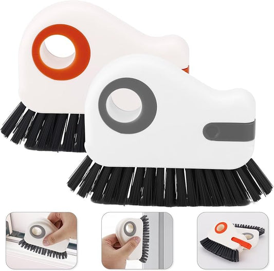PEUTIER 2pcs Crevice Cleaning Brush, Hard Bristle Window Track Cleaning Tools 2 in 1 Cleaner Scrub Brush Grip Brush Cleaner with Hidden Scraper for Sliding Door Sill Shutter Vents Household