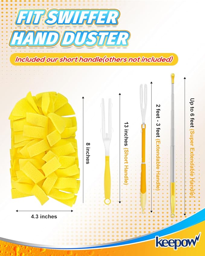 KEEPOW 4+1 Pcs Pads Compatible with Swiffer Reusable Pads with Handle Set | Reusable & Washable Fleece Duster Kit With Handle, Washable Pads For Efficient Home Cleaning And Multi-Surface Dust Removal