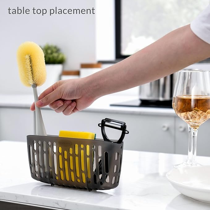 simpletome Sink Caddy Basket, Sinkware Organizer, 3X Strong Suction Cups Or Countertop (Translucent Grey) | include 3 suction cups and 1 adhesive backing | make kitchen sink tidy | kitchen essentials | can be placed upright counter