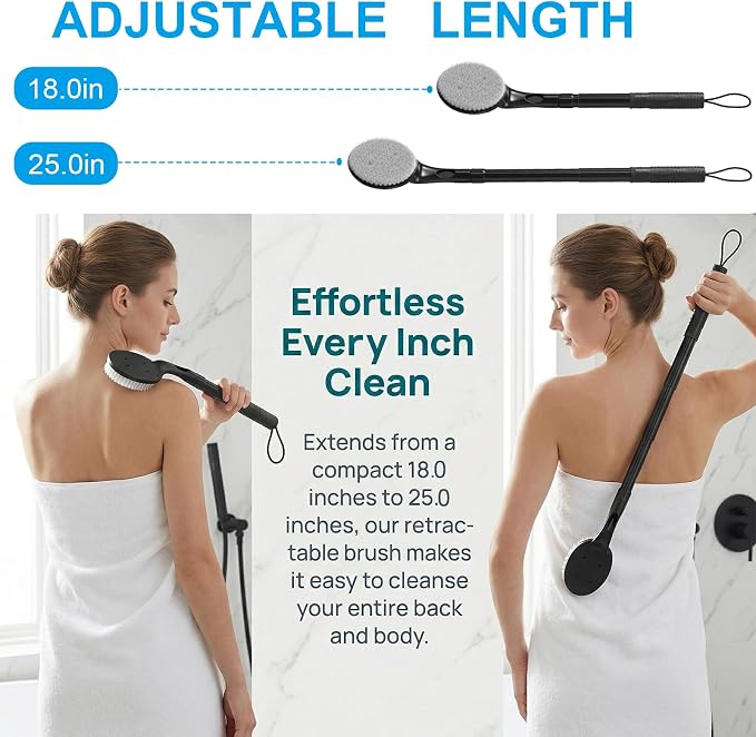 Gobiteli Back Scrubber for Shower,25" Long Handle Shower Brush for Body Exfoliator and Deep Clean,Back Washer for Shower for Men,Women and Elderly
