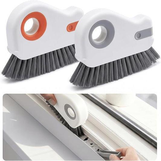 2 PCS Window Track Cleaner, 2 in 1 Groove Cleaning Brush with Hidden Scraper, Hard Bristle Crevice Cleaning Tool, Sliding Door Track Cleaner for Window Sill, Narrow Gaps, Kitchen, Bathroom