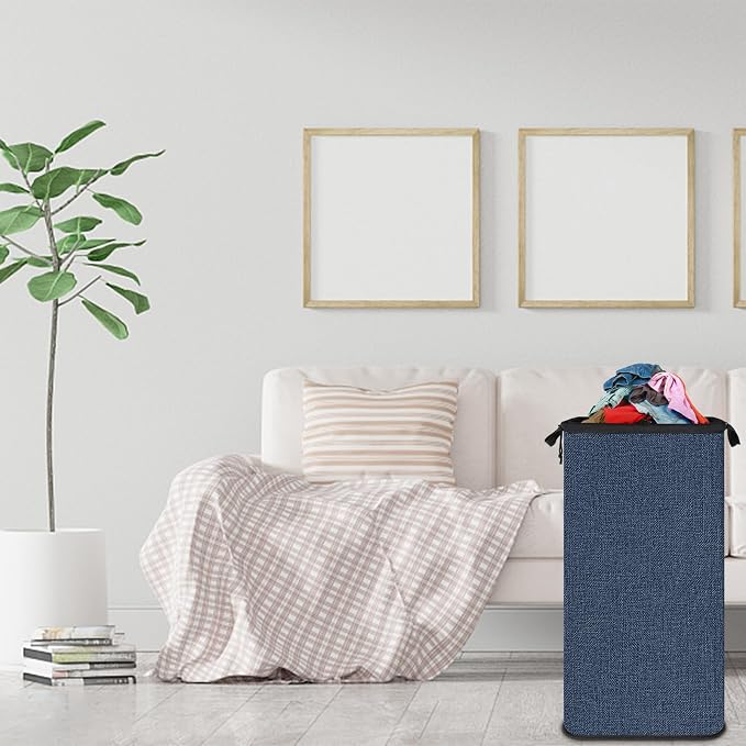 SNIGJAT Extra Large Laundry Hamper, Folding 100L Laundry Basket, Blue | Dirty Clothes Hamper for Bedroom, Tall Hamper, Sturdy Storage Organizer for Clothes and Toys