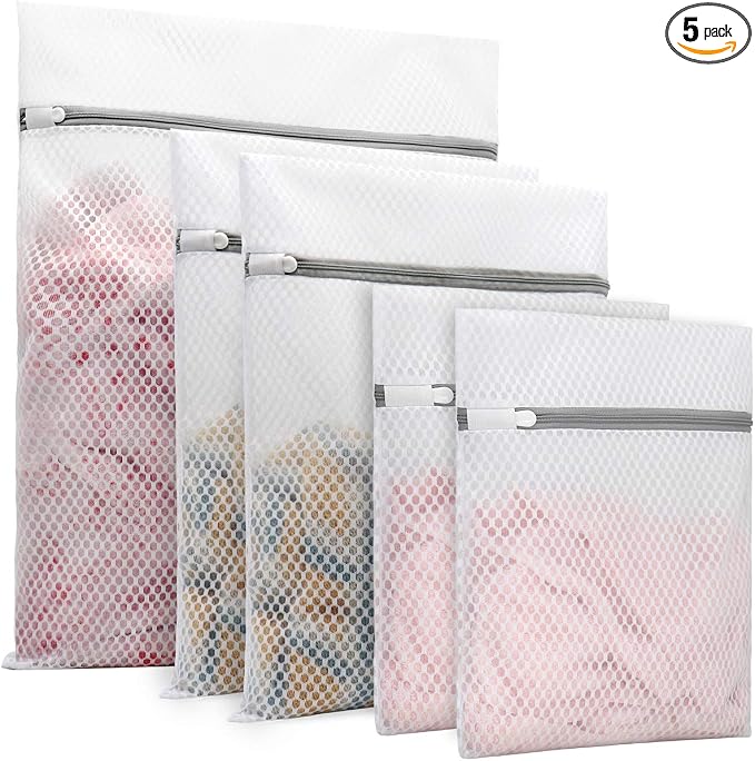 Muchfun 5Pcs Durable Honeycomb Mesh Laundry Bags for Delicates | (1Large, 2Medium, 2Small)