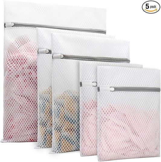 Muchfun 5Pcs Durable Honeycomb Mesh Laundry Bags for Delicates | (1Large, 2Medium, 2Small)