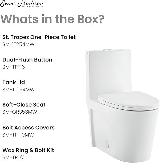 St. Tropez One-Piece Elongated Toilet Vortex Dual-Flush in Matte White 1.1/1.6 gpf