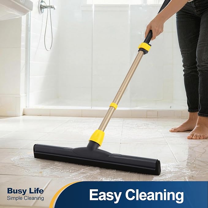 Yocada Floor Squeegee Scrubber Adjustable Telescopic Pole Heavy Duty Household Broom EVA Foam Blade for Garage Courtyard Shower Bathroom Floor Marble Glass Tile Water Foam Cleaning