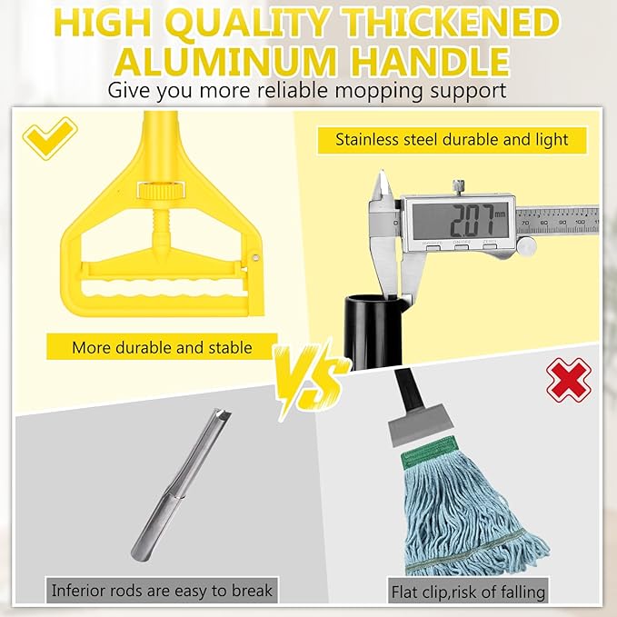 VOUBIEN Commercial Mop Handle Heavy Duty,58" Industrial Mop Stick,Wet Mops Head Replacement Holder for Professional/Industrial Floor Cleaning, Yellow