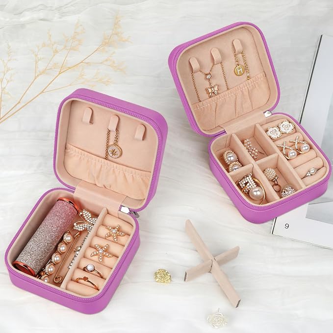 MFXIP Travel Jewelry Case Small Jewelry Box Jewelry Organizer Storage Case Portable PU Leather Mini Jewelry Travel Case for Girls Womens Earring, Necklace, Rings,Bracelets