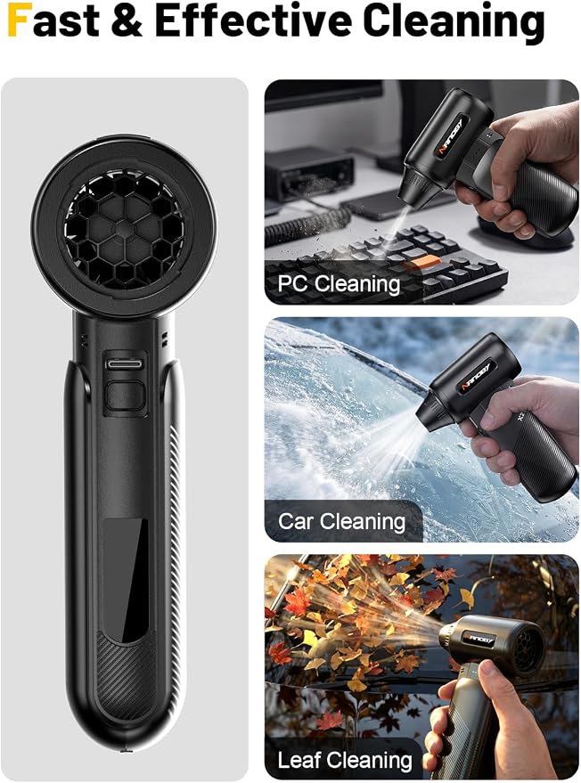 X213 Compressed Air Duster, 130000RPM, 3-Speed Adjustable, Electric | Mini Air Blower, Rechargeable, 4 Nozzles, Cordless, 0.5lb Portable, for Computer, Keyboard, House, Outdoor and Car