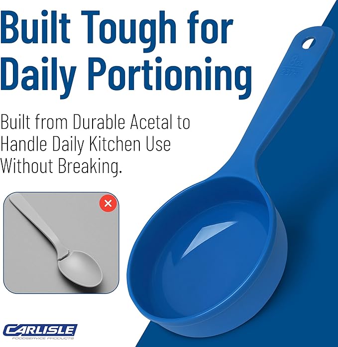 CFS 493114 Solid Short Handle Portion Control Spoon, 8 oz, Blue