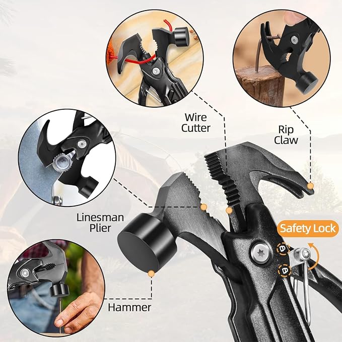 Unique Gifts for Fathers Men Him, Hammer Multitool 15 in 1, Cool Gadgets | Outdoor Camping Accessories Survival Gear, Fathers Day Gift for Husband Dad, Gifts from Daughter Son Wife for Grandpa Adults