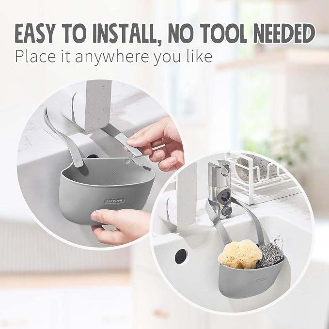 Sophie & Panda Silicone Sponge Holder for Kitchen Sink Bags Set of 2 - Easy to Use Soap Holder No Installation Needed Kitchen Sink Caddy - Organizer Set of 2 White and Grey