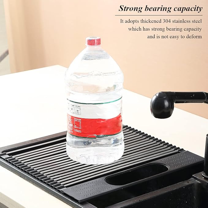 Berglander Dish Drying Rack Over The Sink, L17.5 by W 15" Rollable Stainless Steel Dish Rack with Removable Storage Basket, Perfect for Kitchen Sink