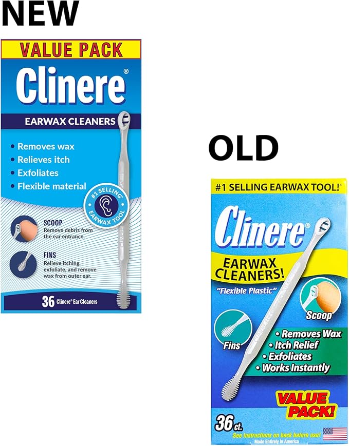 Clinere Ear Cleaners, Gentle Canal Cleaning and Ear Wax Removal Tool, Itch Relief, Exfoliates, 36 Count (Pack of 2)
