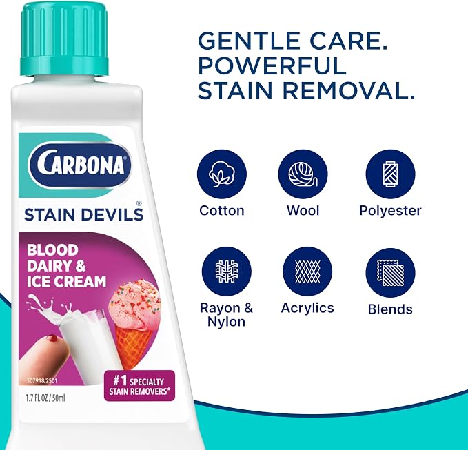 Carbona Stain Devils® #4 | Blood, Dairy & Ice Cream | Professional Strength Laundry Stain Remover | Multi-Fabric Cleaner | Safe On Skin & Washable Fabrics | 1.7 Fl Oz, 3 Pack