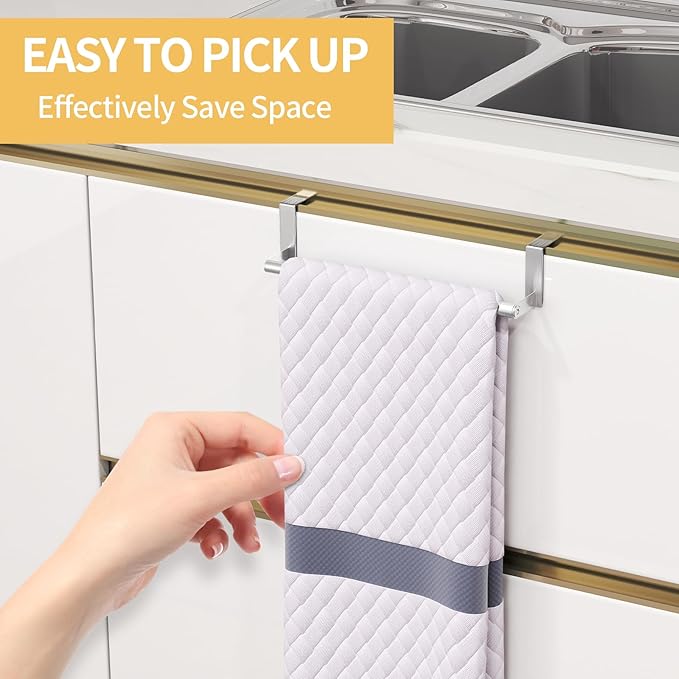 STWWO Over the Door Towel Rack, Kitchen Towel Holder Over Cabinet Door Towel Bar Stainless Steel for Cupboard for Kitchen Dish Towel Holder Hanger Rv Towel Rack, 2 Pack (Brushed Nickel)