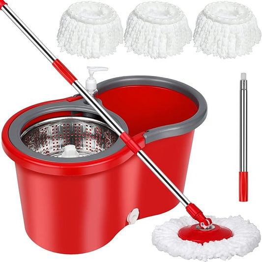 Spin Mop and Bucket with Wringer Set，Mop and Bucket Set for Floor Cleaning with 3 Mop Refills 61 inches Telescoping Rod for Office and Home use