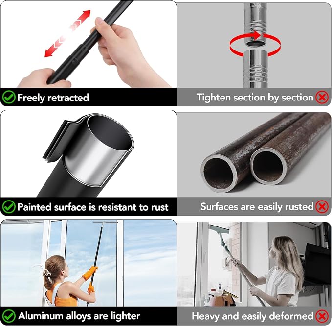 Shower Squeegee for Glass Doors, Telescopic Window Cleaner Tool | 15-51" Squeegee for Shower Glass, Squeegee for Window Cleaning with Long Handle for Tile Walls, Sliding Door, Car Windshield