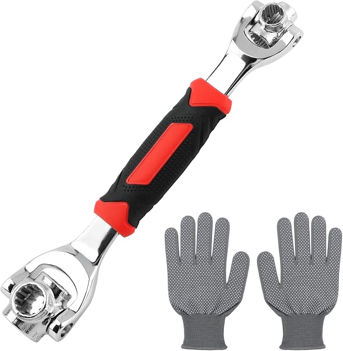 52 in 1 Universal Socket Wrench with Gloves, 360° Rotating Spanner | Carbon Steel Universal Wrench Fits 8-19mm and 5/16"-3/4" Nuts for Home, Bike and Auto Repair