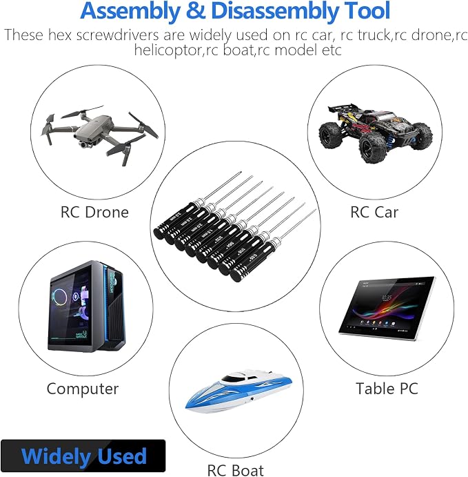 RC Tool Kit,Hex Screwdriver w/3/23",5/64",1/16",0.05",1.5/2.0/2.5/3.0mm | 8 Pcs Hexagon Allen Precision Screwdriver Set Compatible with Traxxas Arrma RC Cars RC Model Car Helicopter