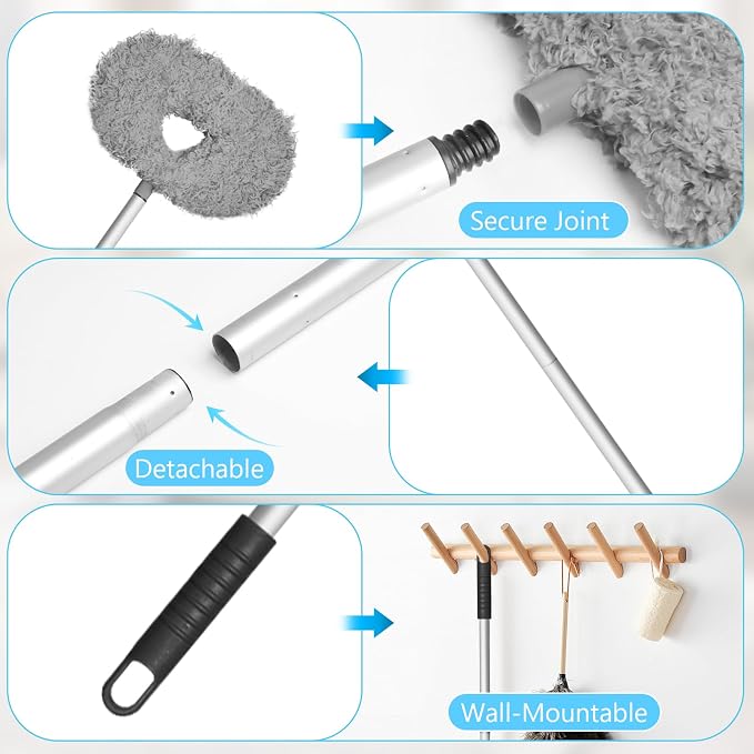 Eunice 13-78 Inches Ceiling Fan Duster with Extension Pole | Extendable Microfiber Cleaning Brush for High Ceiling, Blades, Cobwebs, Adjustable Dusting Tool for Home, Window,Door(Blue)