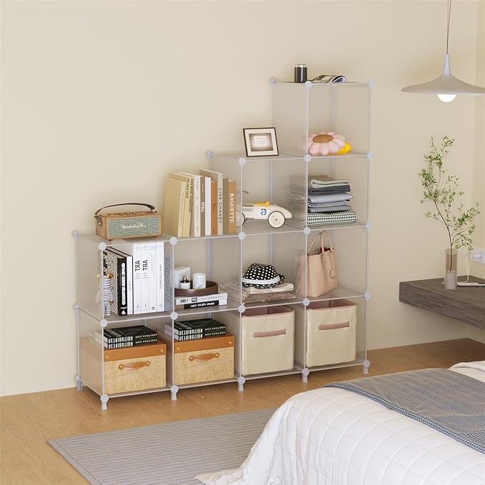 AWTATOS 8 Cube Storage Organizer, Closet Organizer Storage Shelf, Clear | DIY Stackable Storage Cubes Shelves for Closet, Bookcase Bookshelf, Plastic Shelving for Bedroom, Home Office